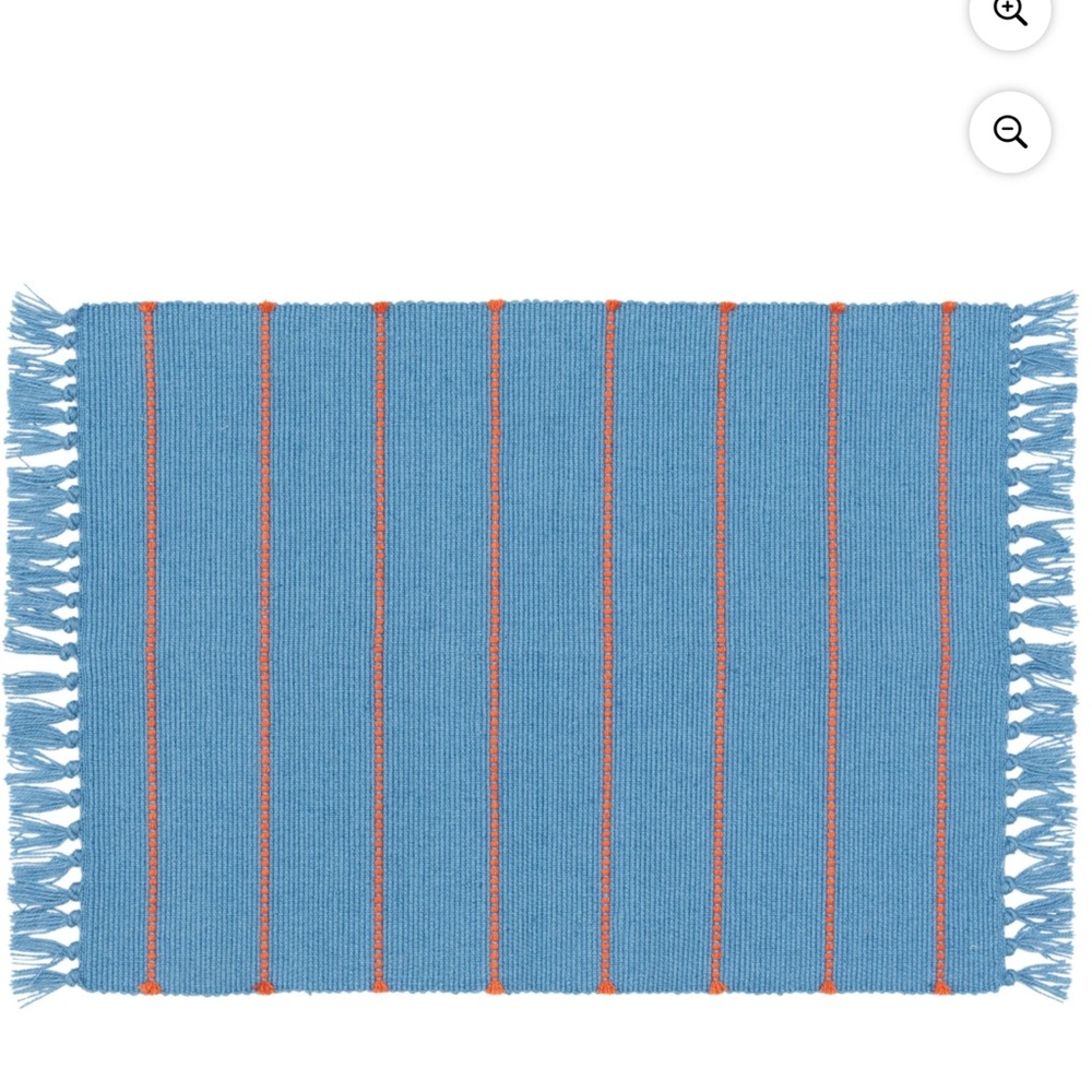 Blue and Orange Striped Fringe Rug